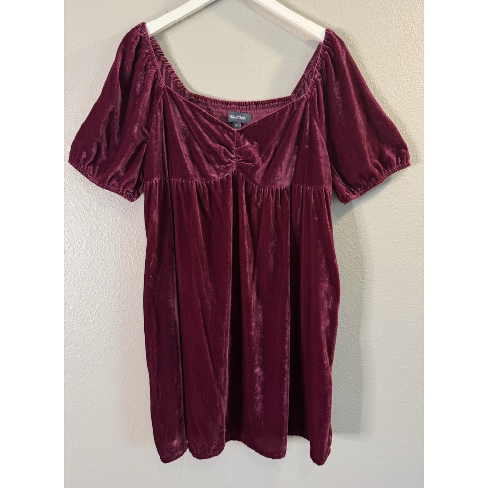 ModCloth XL Pink Wine  Velvet Babydoll Dress Puff Sleeve Romantic Goth